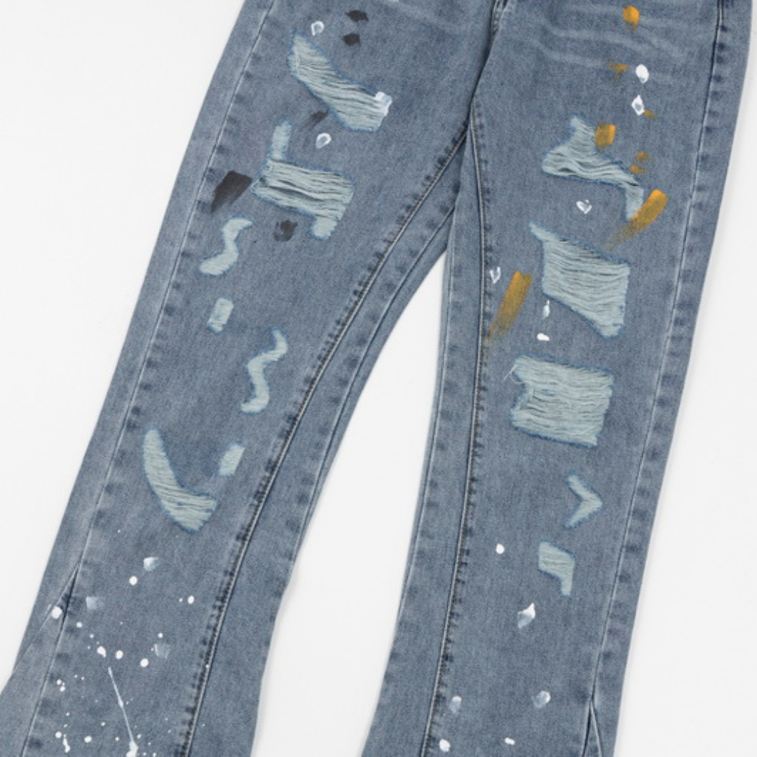 Exklusive Gallery Dept. Bemalte Designer Denim Jeans: Handgefertigter Streetwear Look