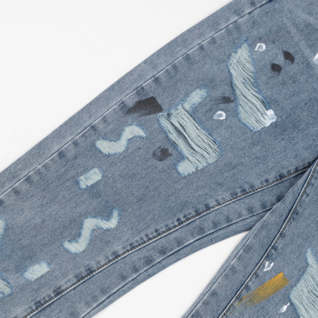 Exklusive Gallery Dept. Bemalte Designer Denim Jeans: Handgefertigter Streetwear Look