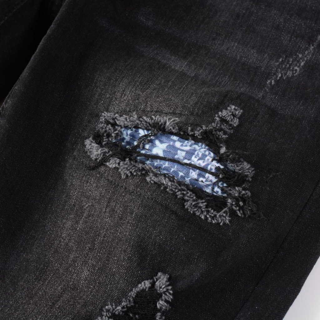 Amiri Herren Luxus Bandana Patch Jeans Schwarz – Cooler Designer Denim Slim Fit