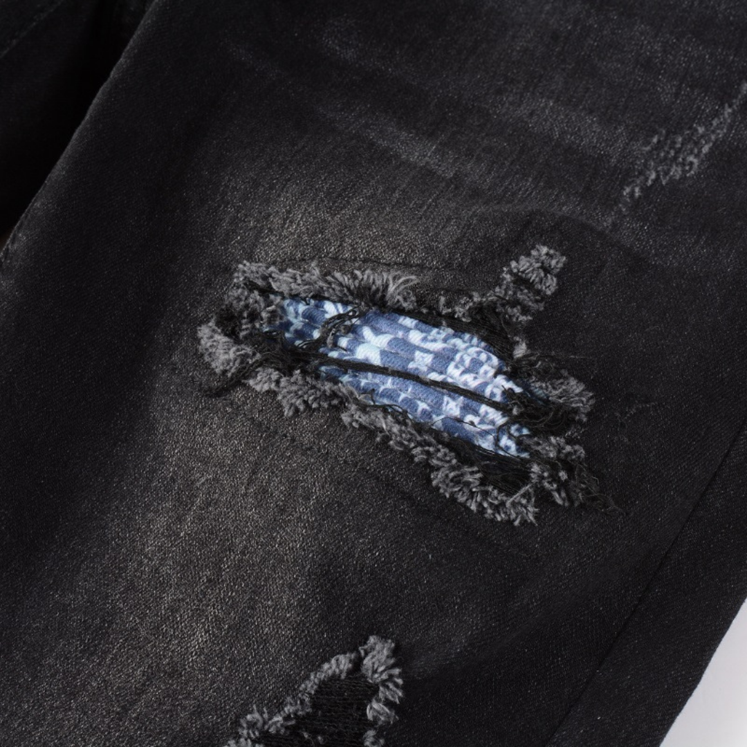 Amiri Herren Luxus Bandana Patch Jeans Schwarz – Cooler Designer Denim Slim Fit