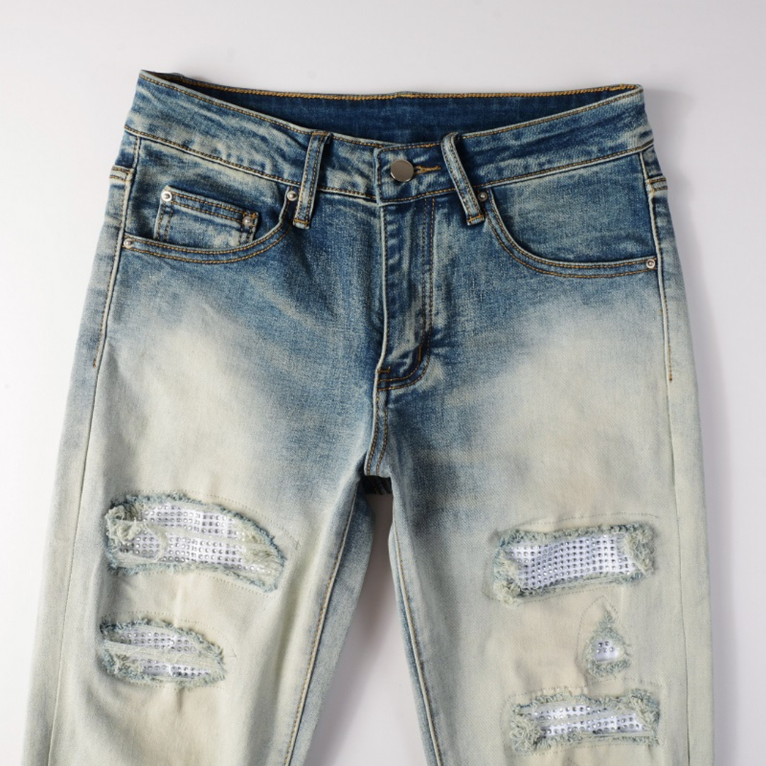Amiri Gradient Diamond Patch Jeans für Herren - Luxuriöse Designer Denim Hose