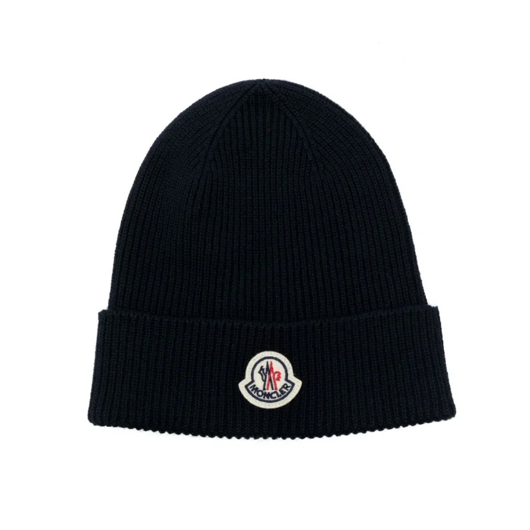 Moncler Marineblaue Warme Beanie Mütze – Luxuriöse Unisex Winter Strickmütze