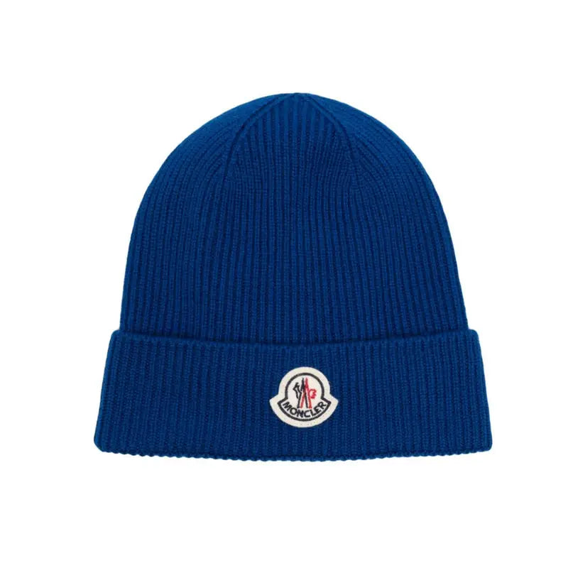 Moncler Luxuriöse Blaue Beanie-Mütze: Warmer Strick für Stilvolle Wintertage
