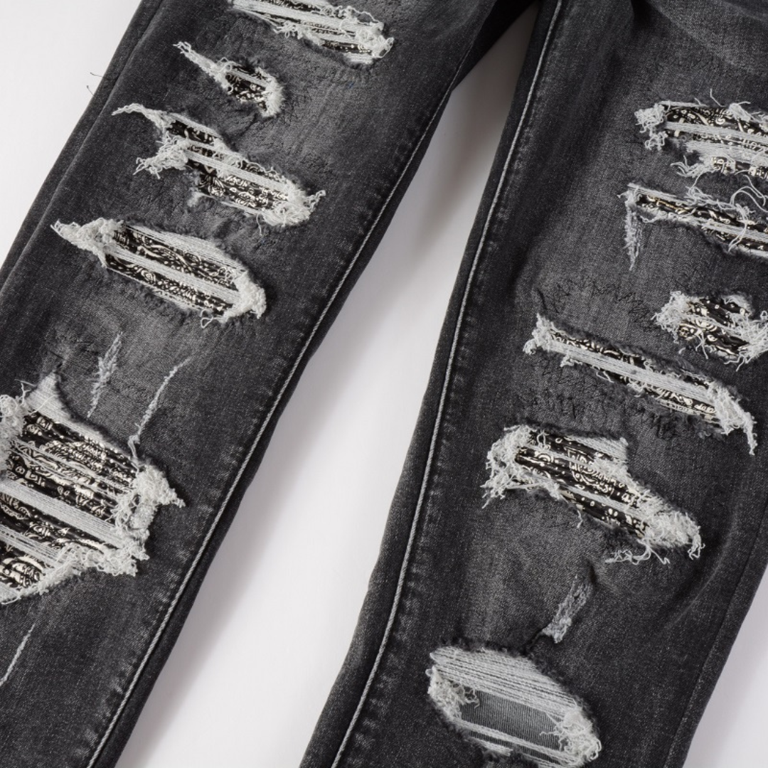 Amiri Bandana Schwarze Designer Jeans: Luxuriöser Rock-and-Roll Streetstyle Denim