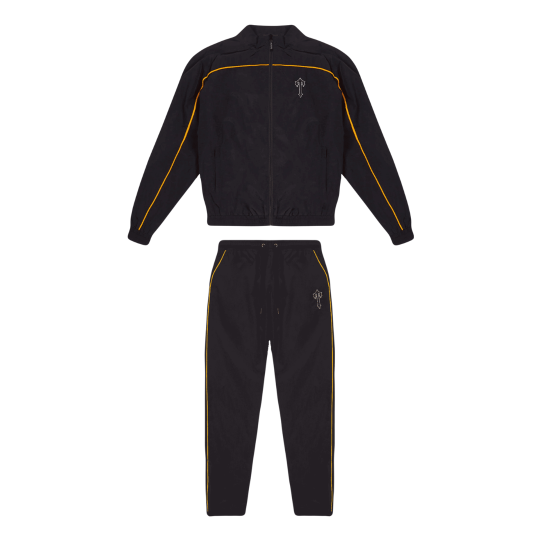 Trapstar Irongate T Shellsuit: Stilvoller Schwarz-Orange Trainingsanzug für Urban-Streetwear
