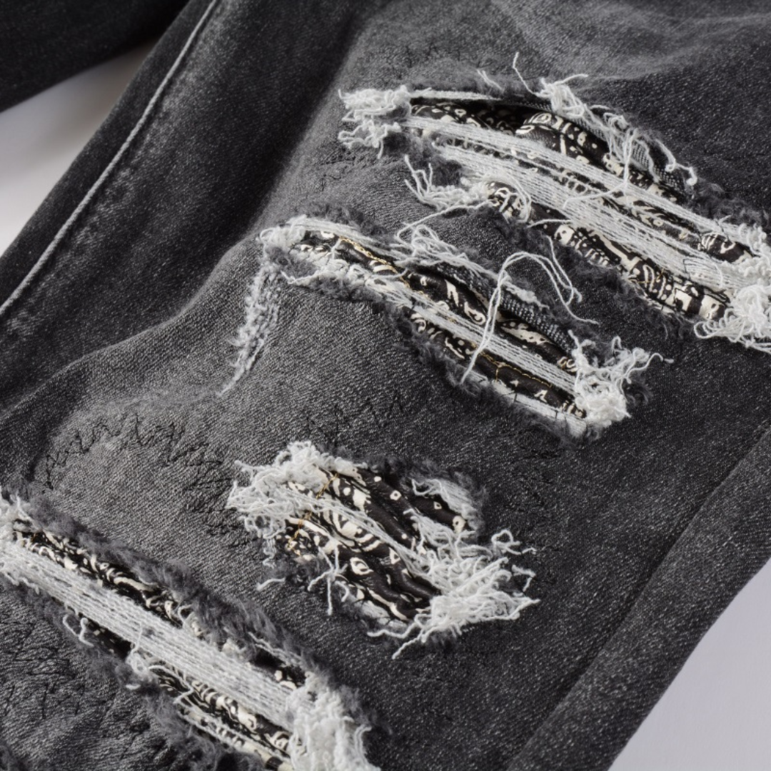 Amiri Bandana Schwarze Designer Jeans: Luxuriöser Rock-and-Roll Streetstyle Denim