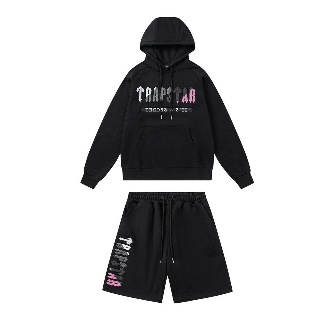 Trapstar Decoded 2.0 Kapuzen-Trainingsanzug Schwarz-Pink – Stylischer Urban Streetwear Look