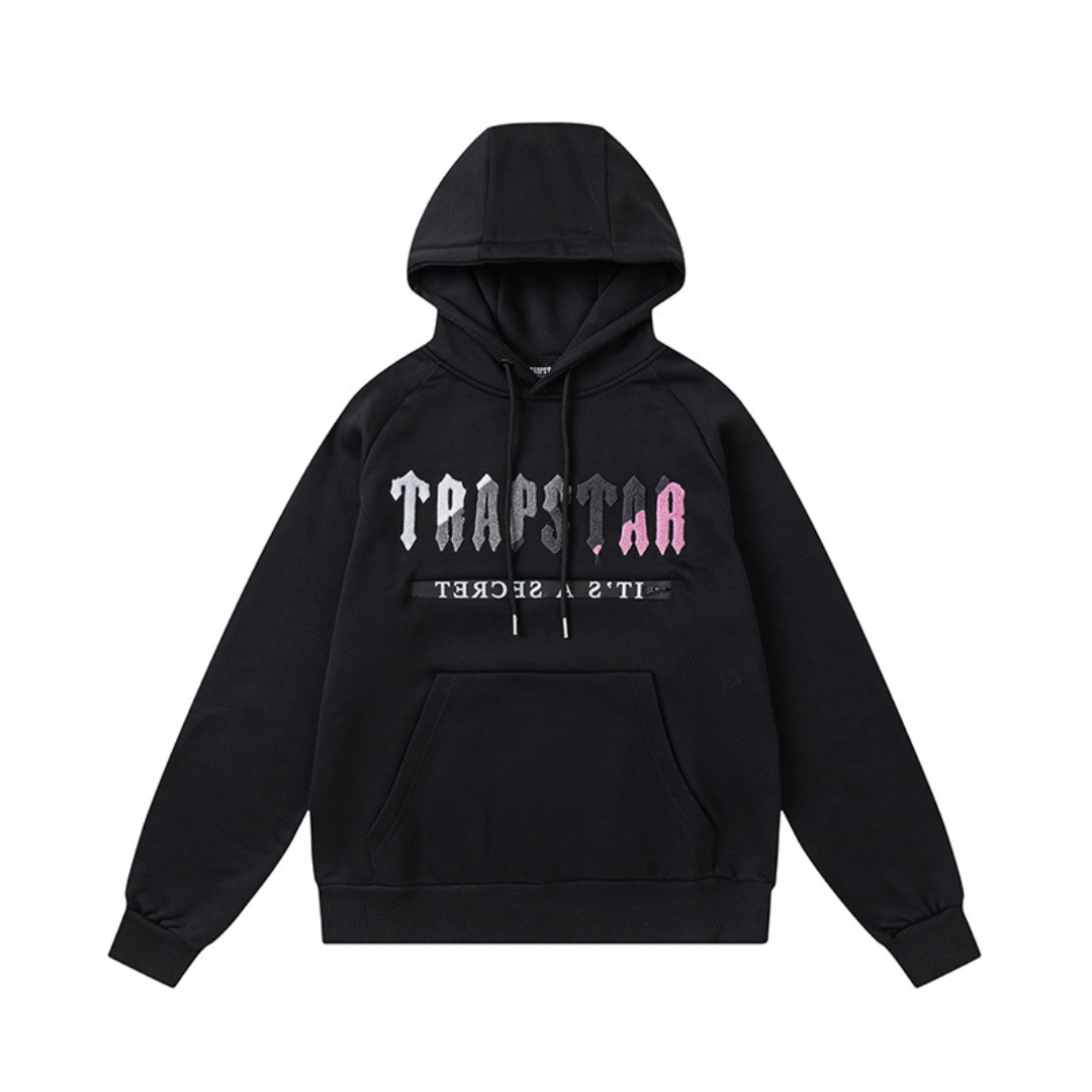 Trapstar Decoded 2.0 Kapuzen-Trainingsanzug Schwarz-Pink – Stylischer Urban Streetwear Look