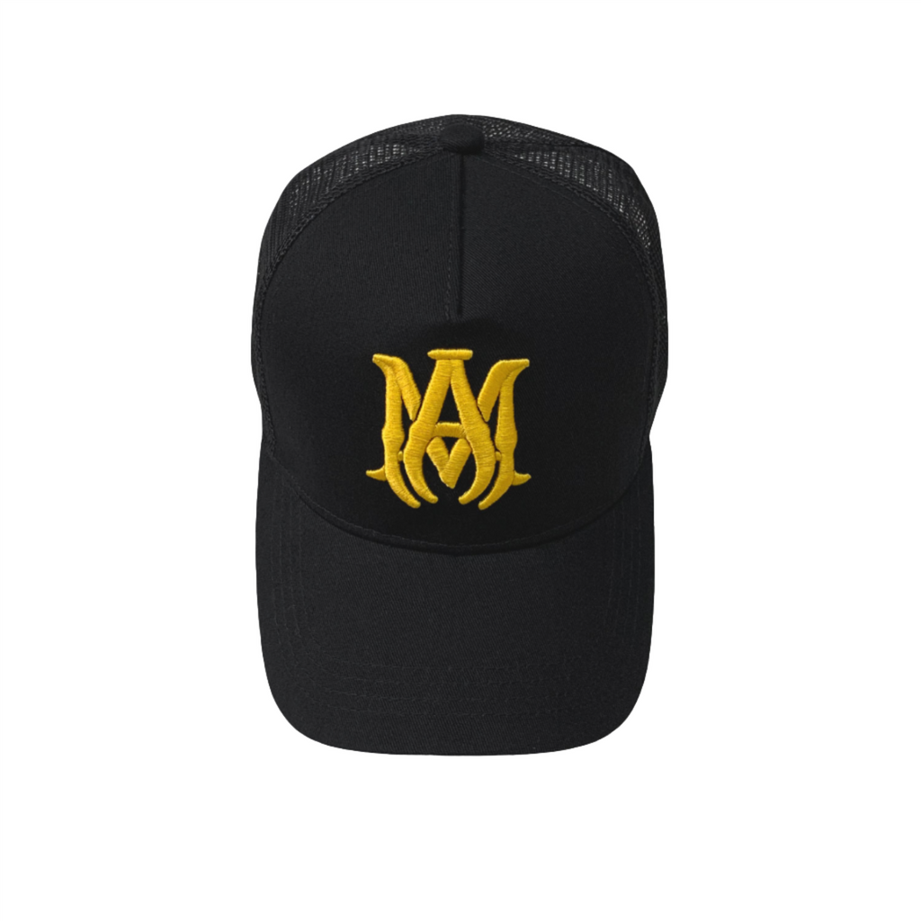 Exklusive Amiri Snapback Kappe Rock & Roll Streetstyle Design Schwarz Gelb