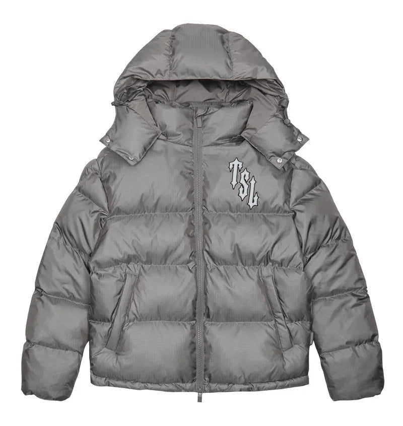 Trapstar Shooters Reflektierende Graue Kapuzen-Pufferjacke - Warme Winter-Steppjacke