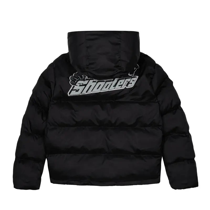 Trapstar Shooters Reflektierende Schwarze Kapuzen-Steppjacke – Urbaner Streetwear-Stil