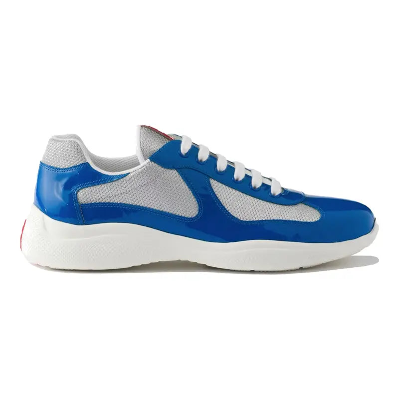 Prada America's Cup Luxus Sneaker: Blau-Silber Herrenschuh mit ikonischem Design